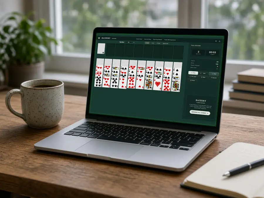 Balcony laptop showing a later home two-suit Spider mid-hand